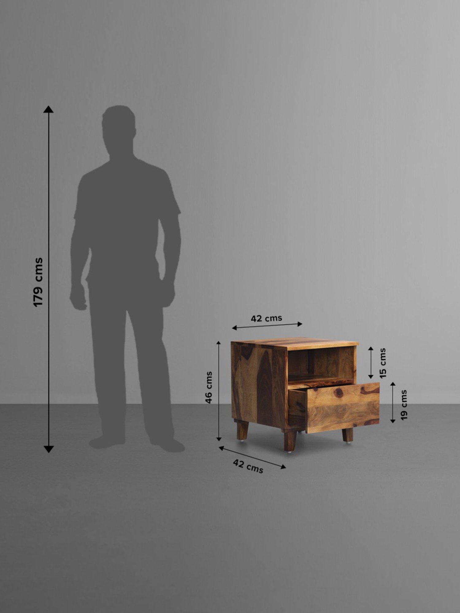 Sleepyhead Ally Teak Brown Sheesham Wood Bedside Table