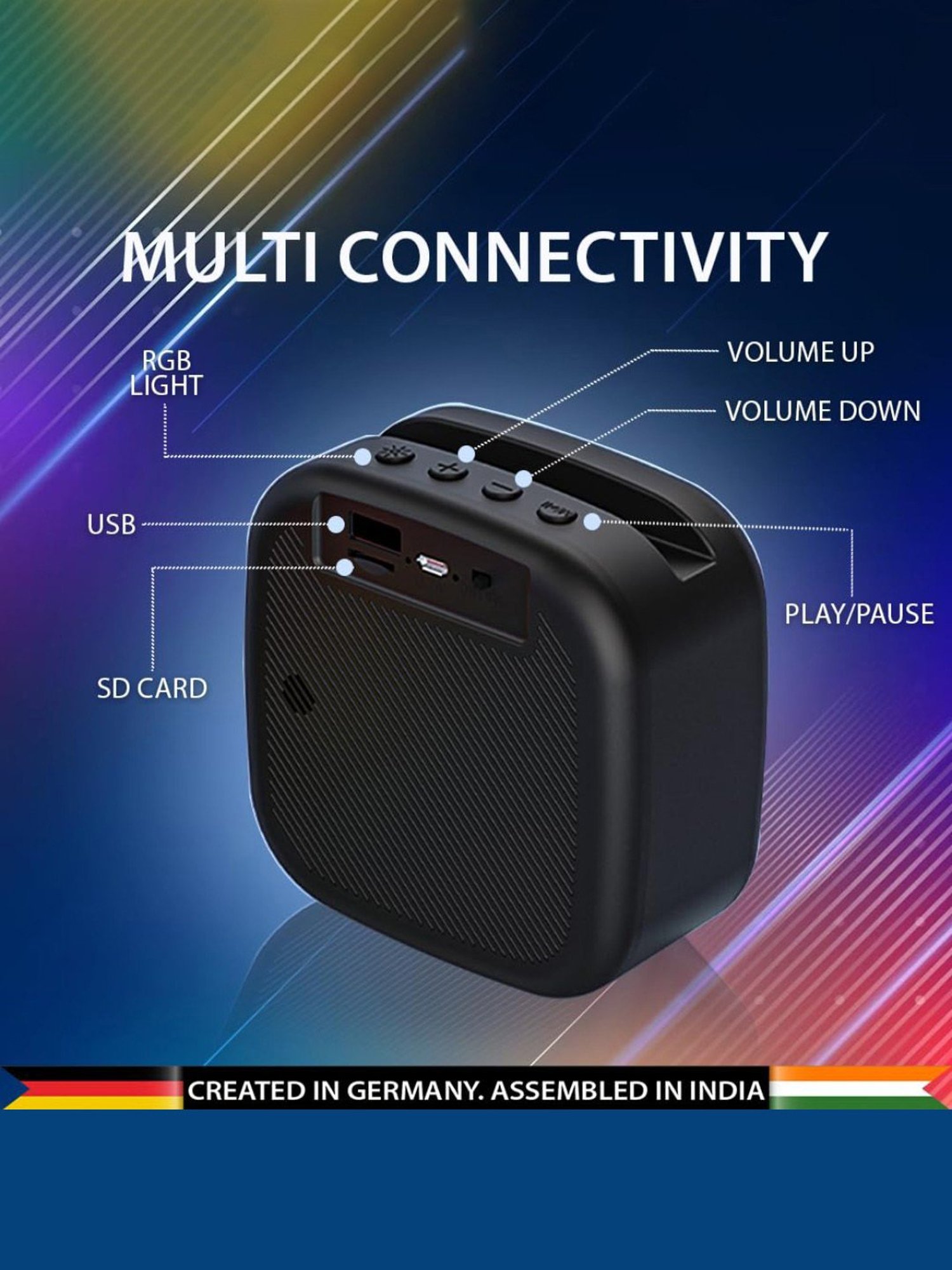 Blaupunkt BT03 RGB Wireless Bluetooth Speaker with Deep Bass, Dynamic RGB Lights (Black)