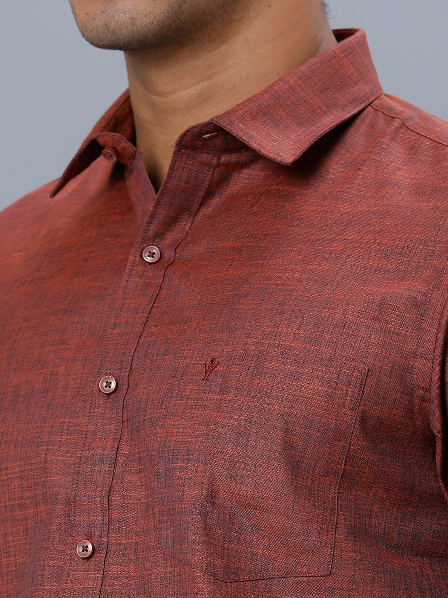 Ramraj Maroon Cotton Regular Fit Shirt