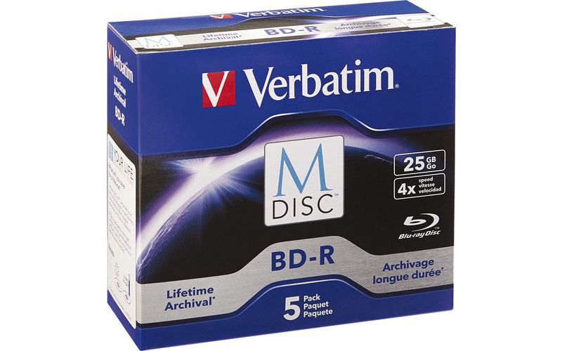 Verbatim M-Disc BD-R 25GB 4X with Branded Surface - 5pk Jewel Case Box - 120mm