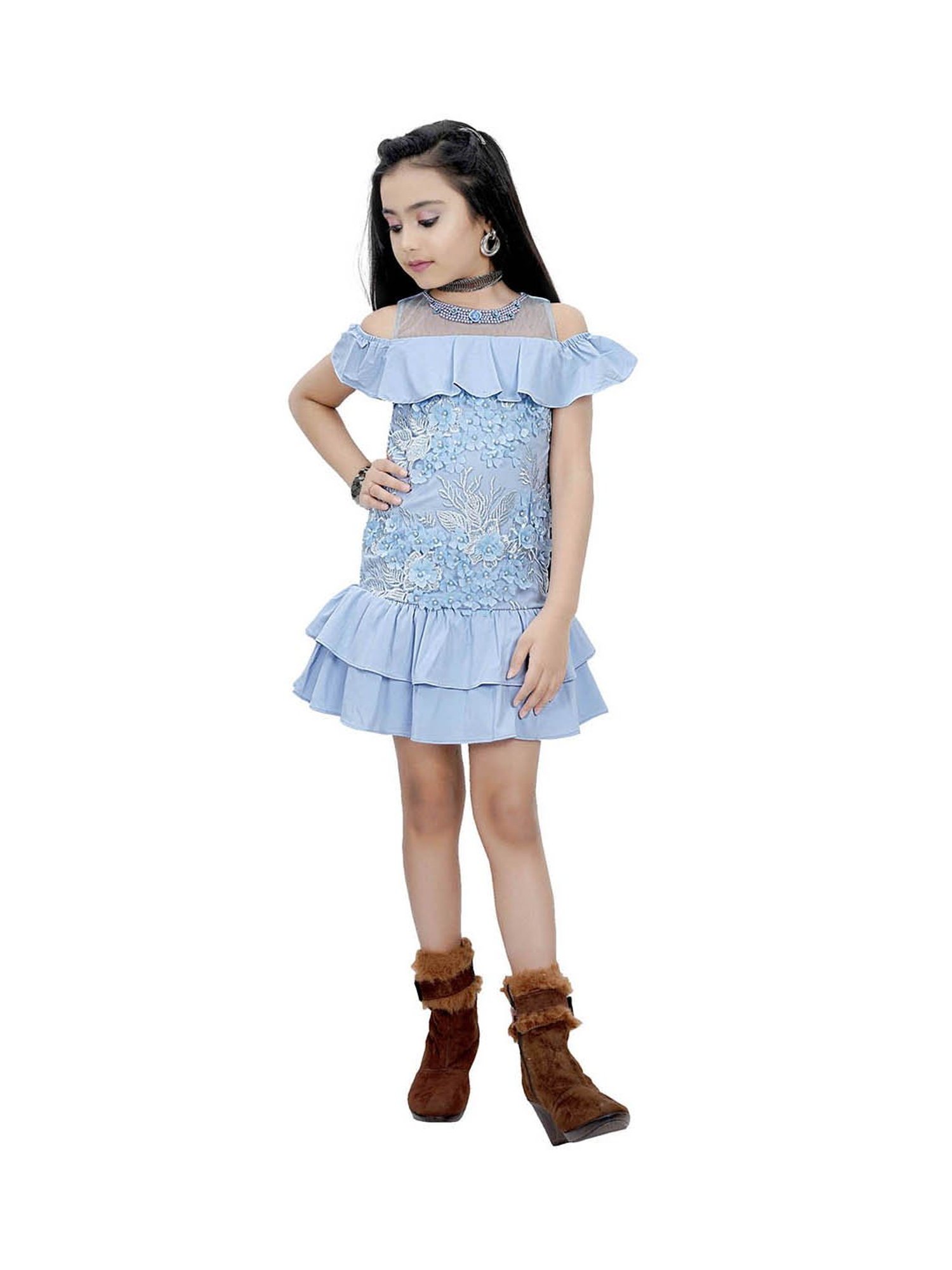 Tiny Girl Blue Embroidered Dress