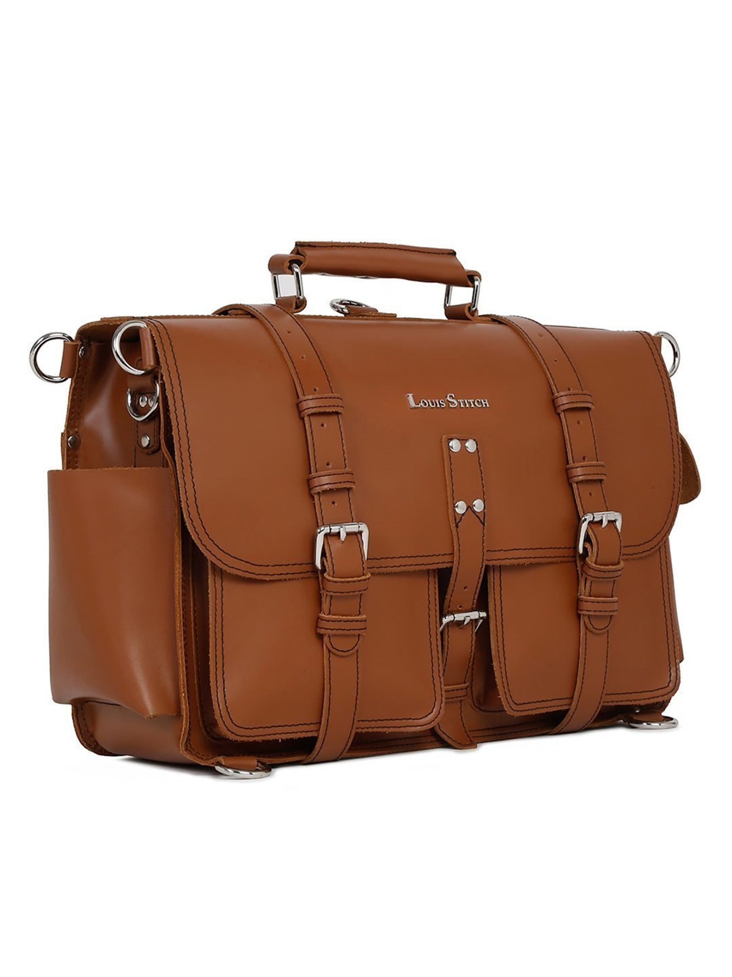 Louis Stitch Tan Leather Medium Multifunctional Executive Briefcase
