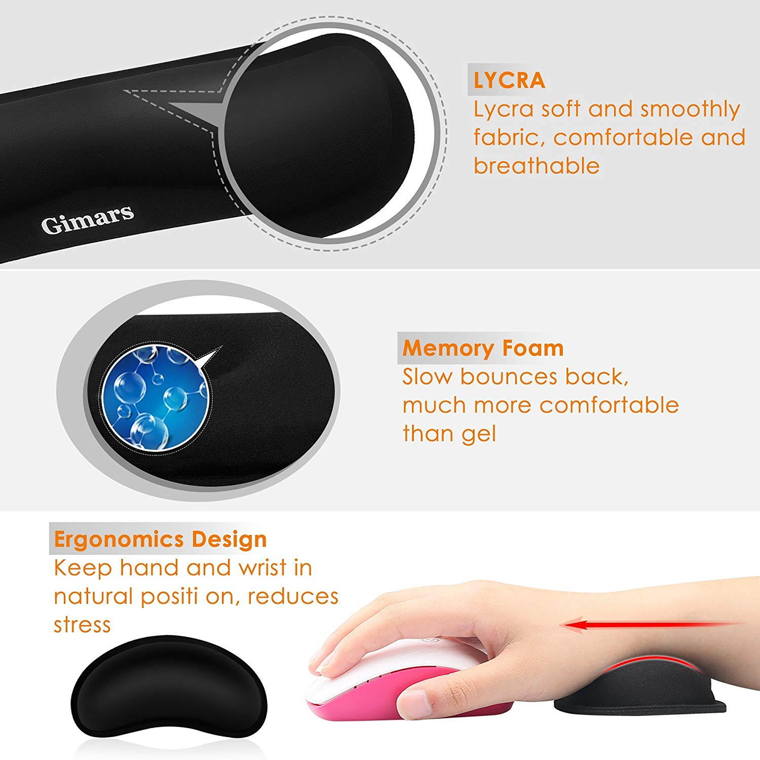 Gimars Memory Foam Set Keyboard Wrist Rest Pad & Mouse Wrist Rest Support For Office, Computer, Laptop, & Mac - Durable & Comfortable & Lightweight For Easy Typing & Pain Relief