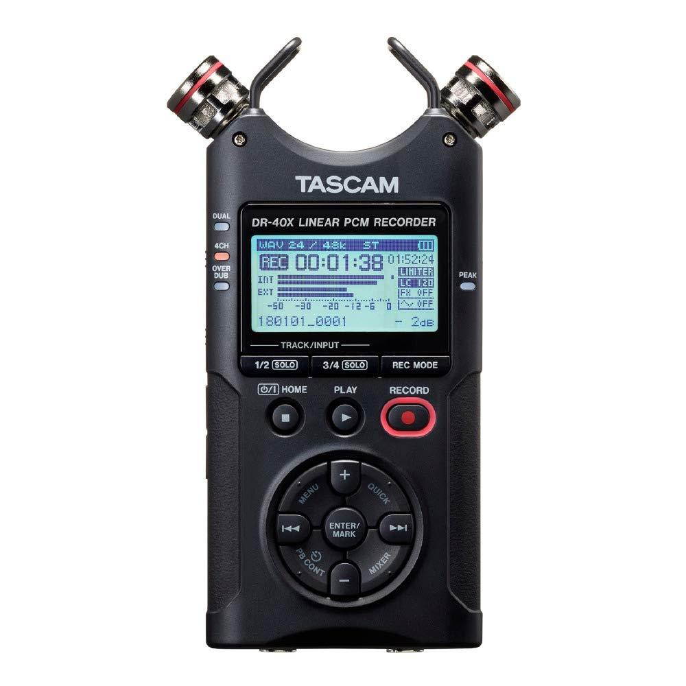Tascam DR-40X Four-Track Audio Recorder/USB Audio Interface with 64GB Memory Card, Knox Clip-On Lavalier Microphone and Focus USB 2.0 Card Reader