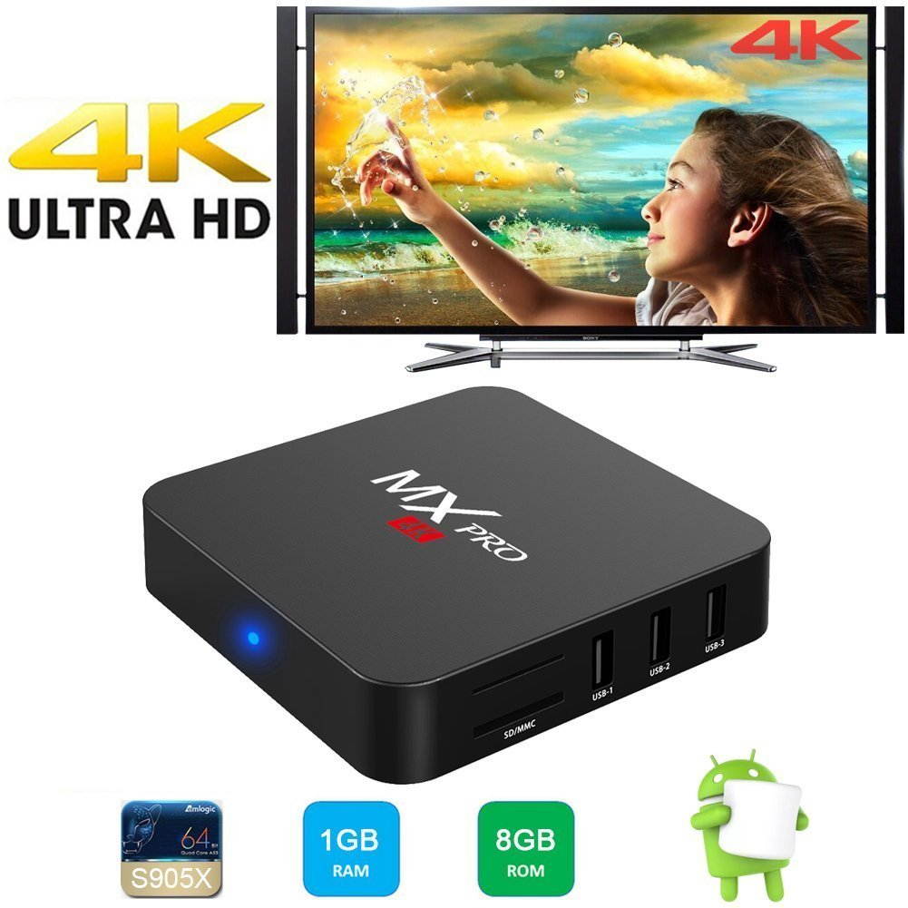 BOMIX Android TV BOX, MXQPRO 4K 1G/8G Android 6.0 Marshmallow OS Amlogic S905X Smart TV Box Quad Core HDMI WIFI 3D Google Android TV BOX