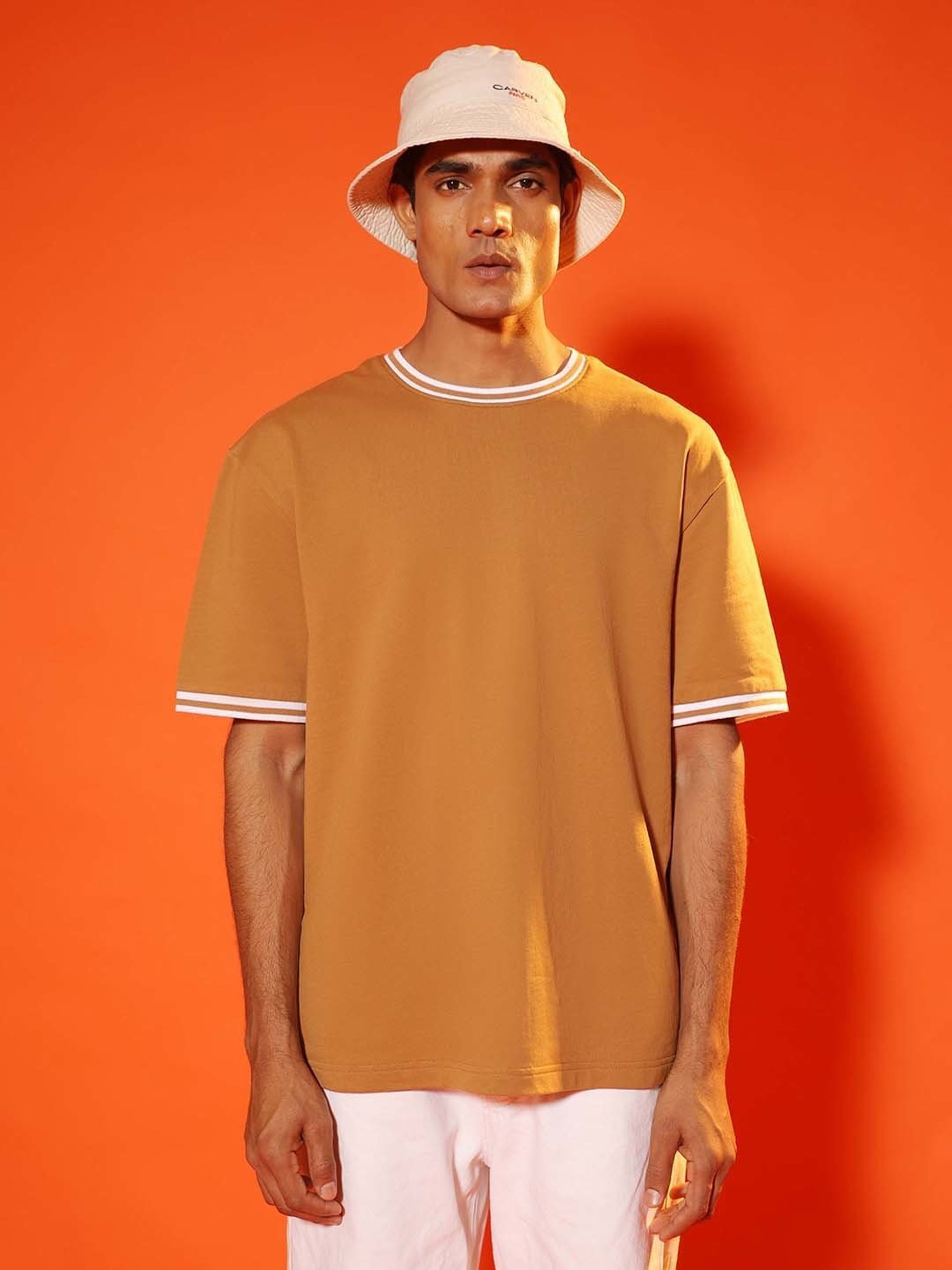 SUBTRACT Tan Brown Regular Fit Cotton Oversized Crew T-Shirt
