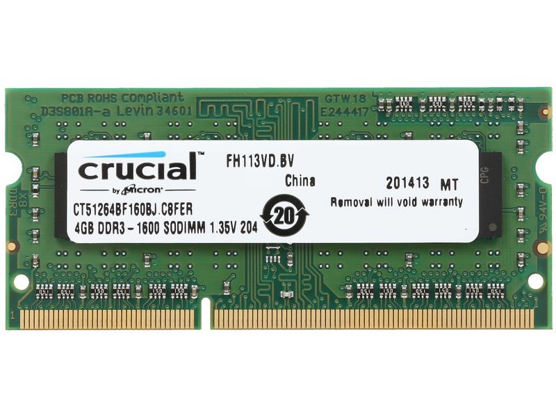 Crucial 8GB (2 x 4GB) 204-Pin DDR3 SO-DIMM DDR3L 1600 (PC3L 12800) Laptop Memory Model CT2KIT51264BF160BJ