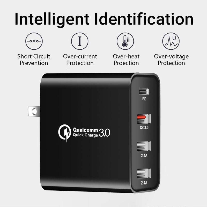 Gigbird 48W USB wall charger, 30W PD Portable Charger, Quick Charge 3.0 charger block, suitable for iPhone 12, 12 Pro, 12 Pro Max, 11, iPad, Galaxy S10e/S10/S9/S8/Plus, Note 9/8 and more.(Black)