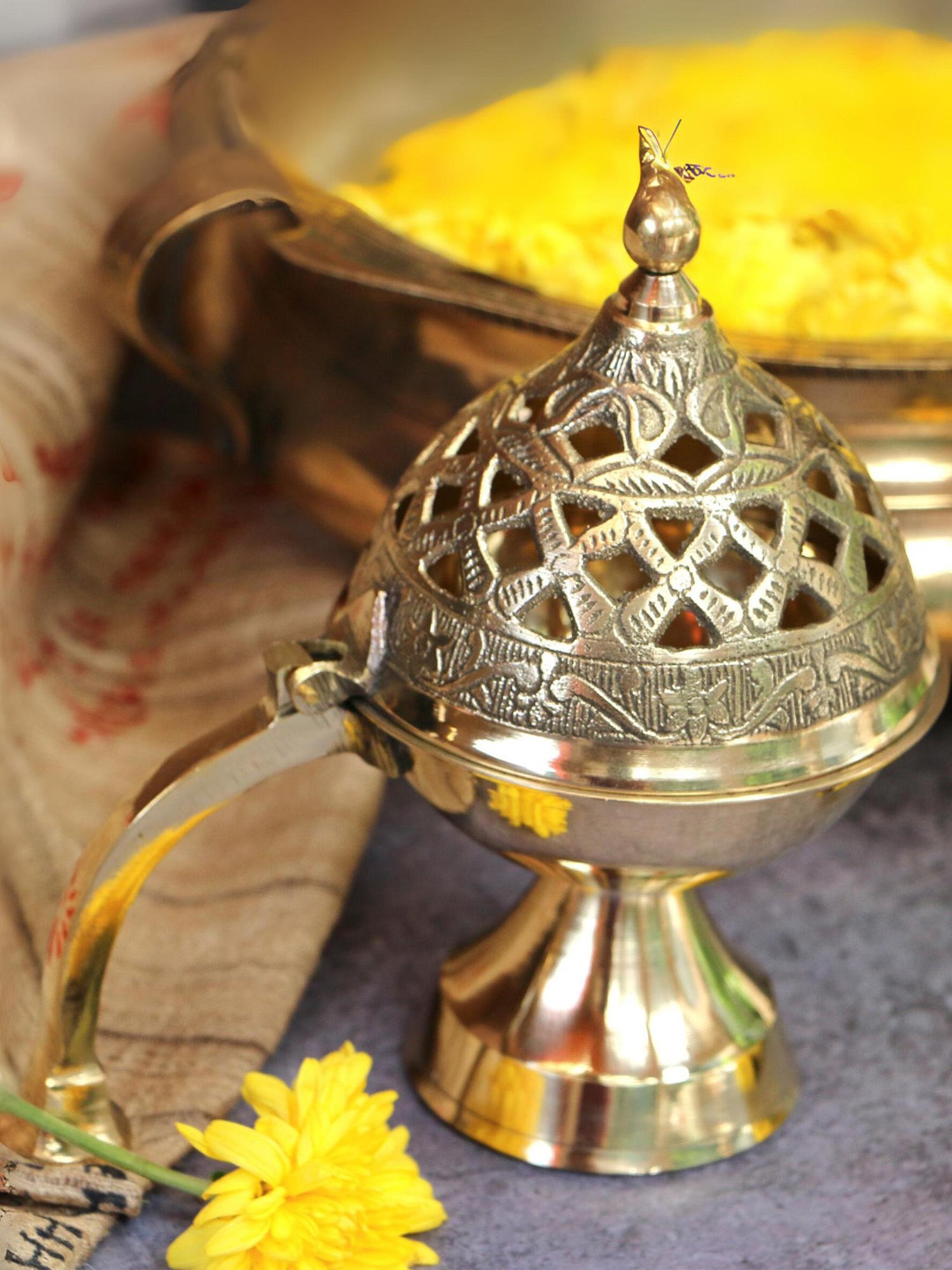 Ambi Intricate Design Brass Dhuni Loban Sambrani Incense Burner