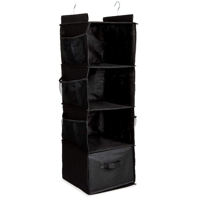 Farmlyn Creek 4-Shelf Hanging Closet Organizer with Pockets, Black (12 x 11.5 x 33.6 in)