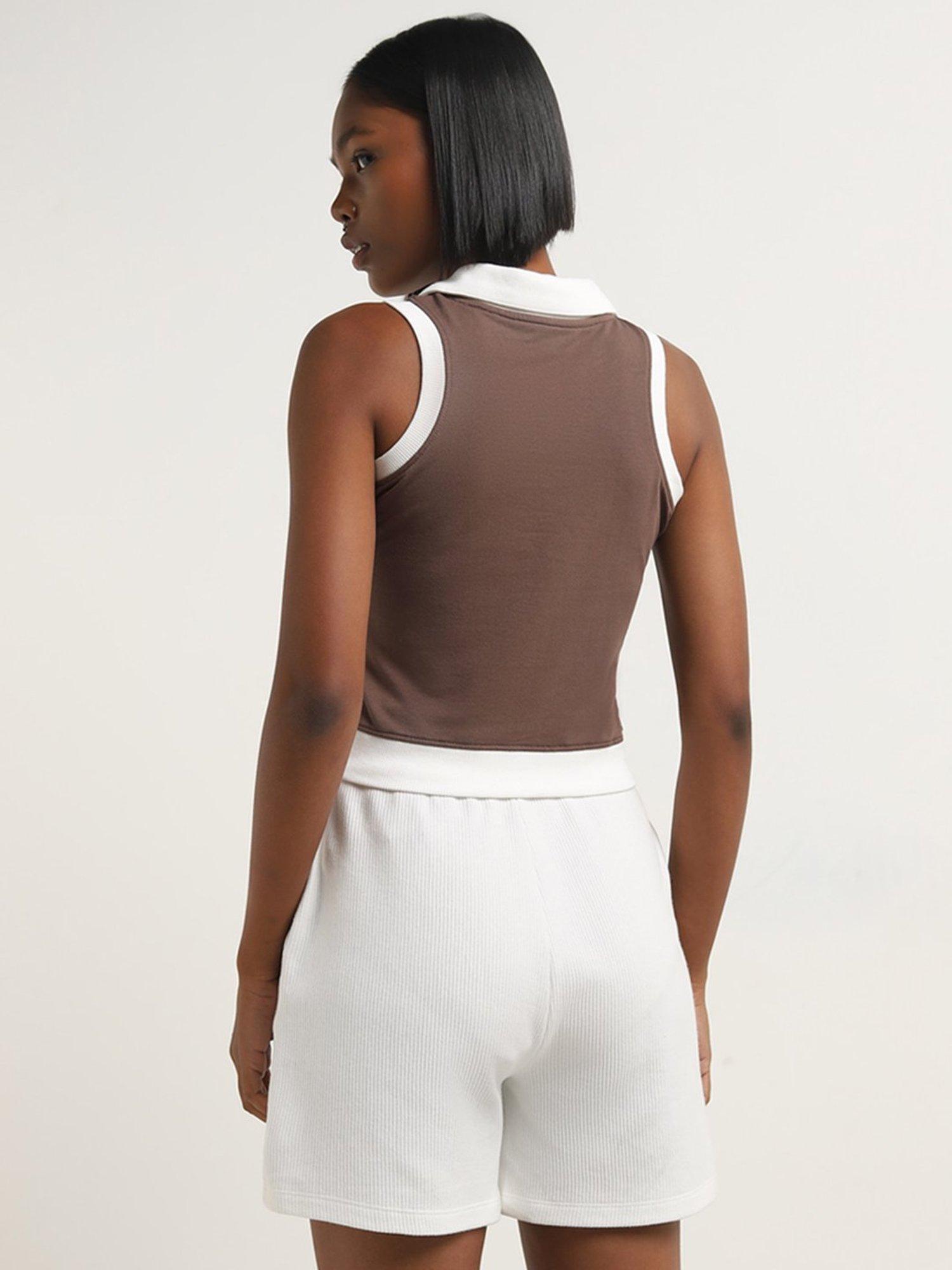 Studiofit by Westside Brown Collared Cotton Blend T-Shirt