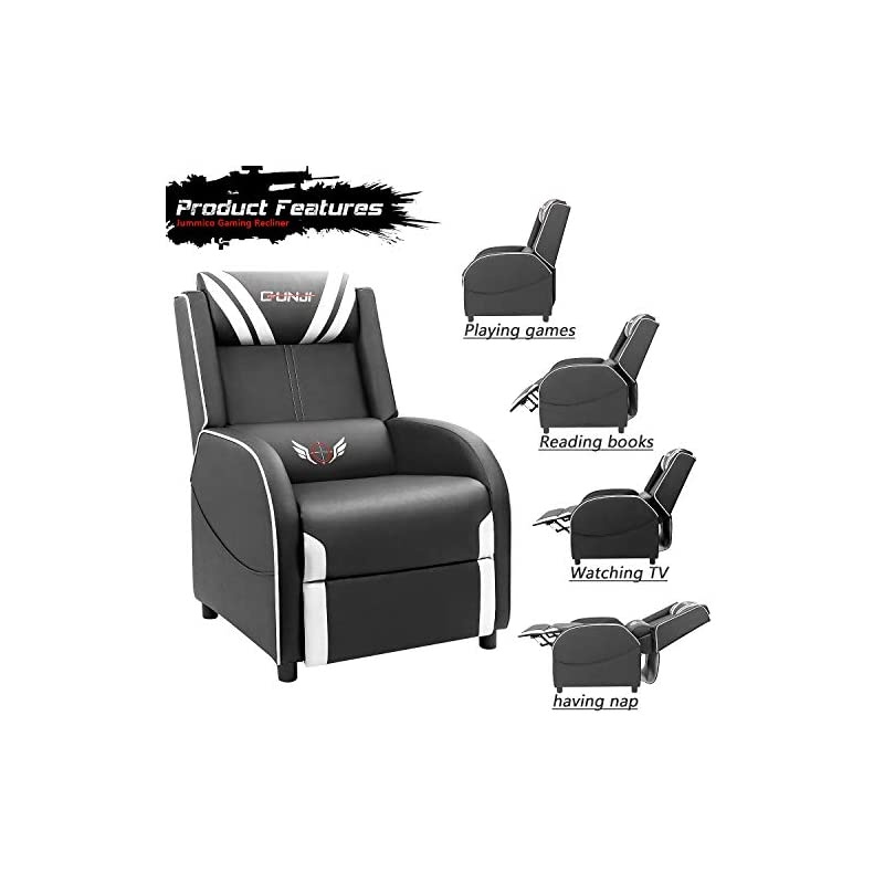 Gaming Recliner Chair PU Leather Single Recliner Sofa Adjustable Modern Living Room Recliners Home Theater Recliner Seat (White)