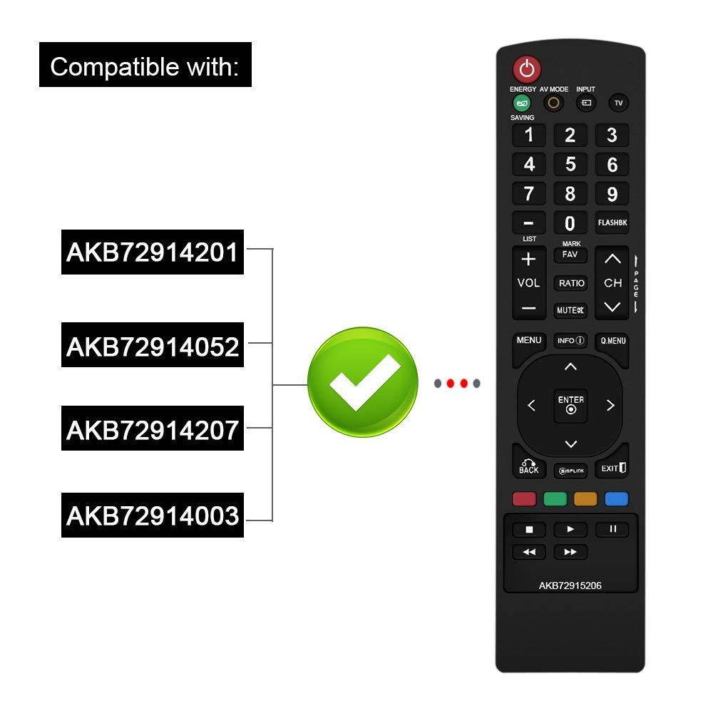 Gvirtue Remote Control Compatible Replacement for LG AKB72915206 Remote - 19LD350UB, 22LD350UB, 22LE5300UE, 26LD350CUA, 26LD350UB, 26LE5300 32LD520UA, 32LE5300UC, 37LD450CUA, 37LE5300UC, 42LD420UA