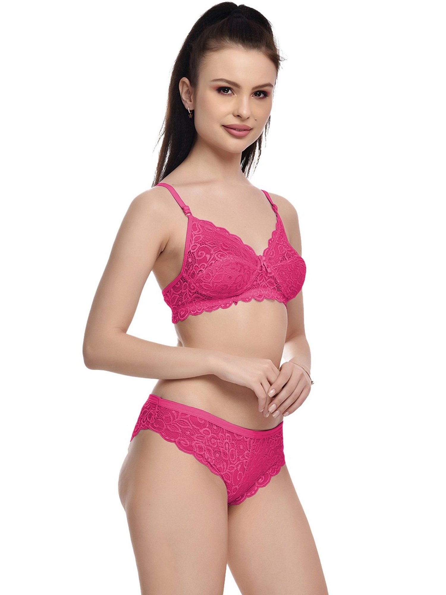 mod & shy Pink Self Pattern Lingerie Set