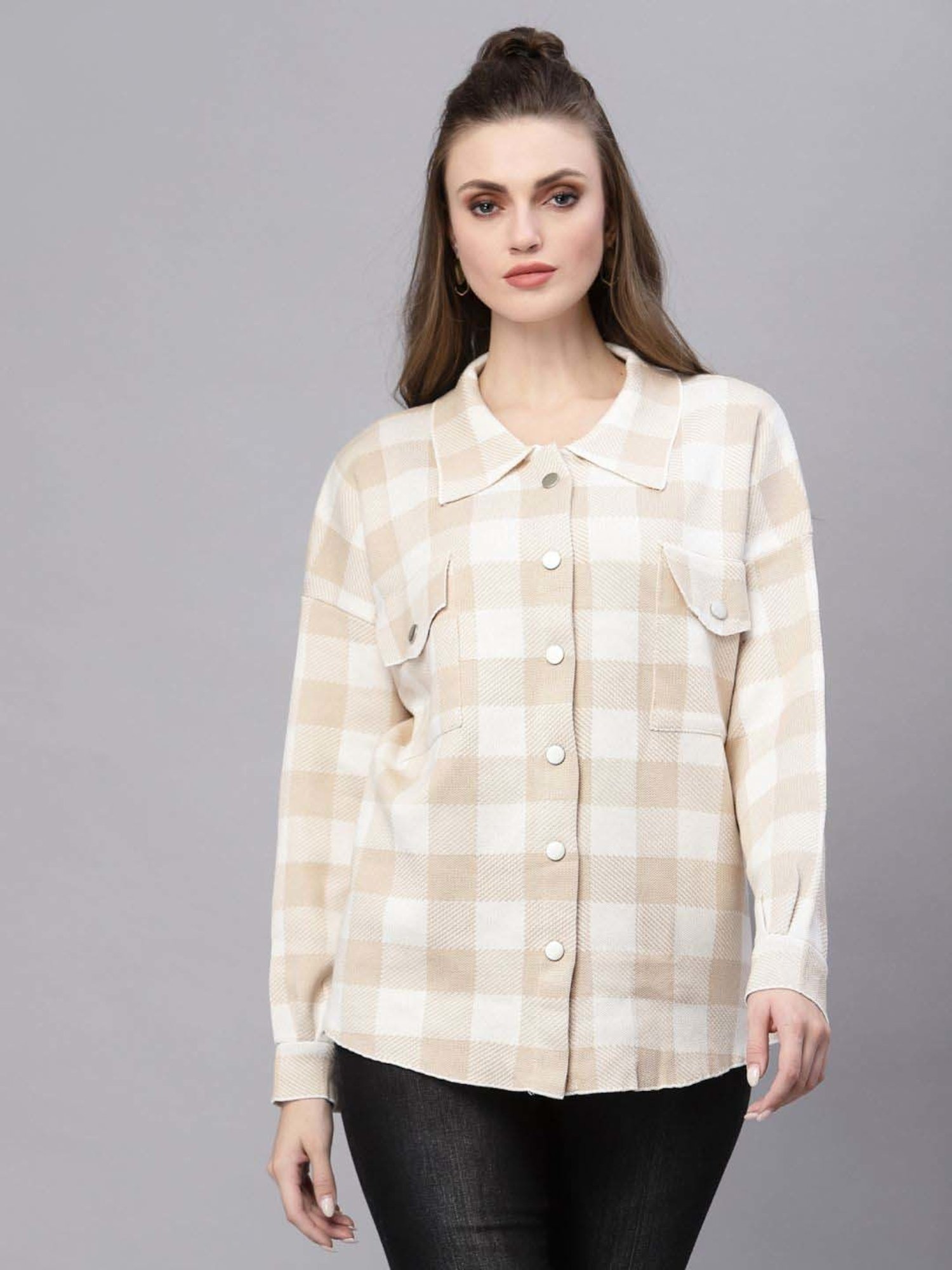 Mafadeny Beige Chequered Shirt