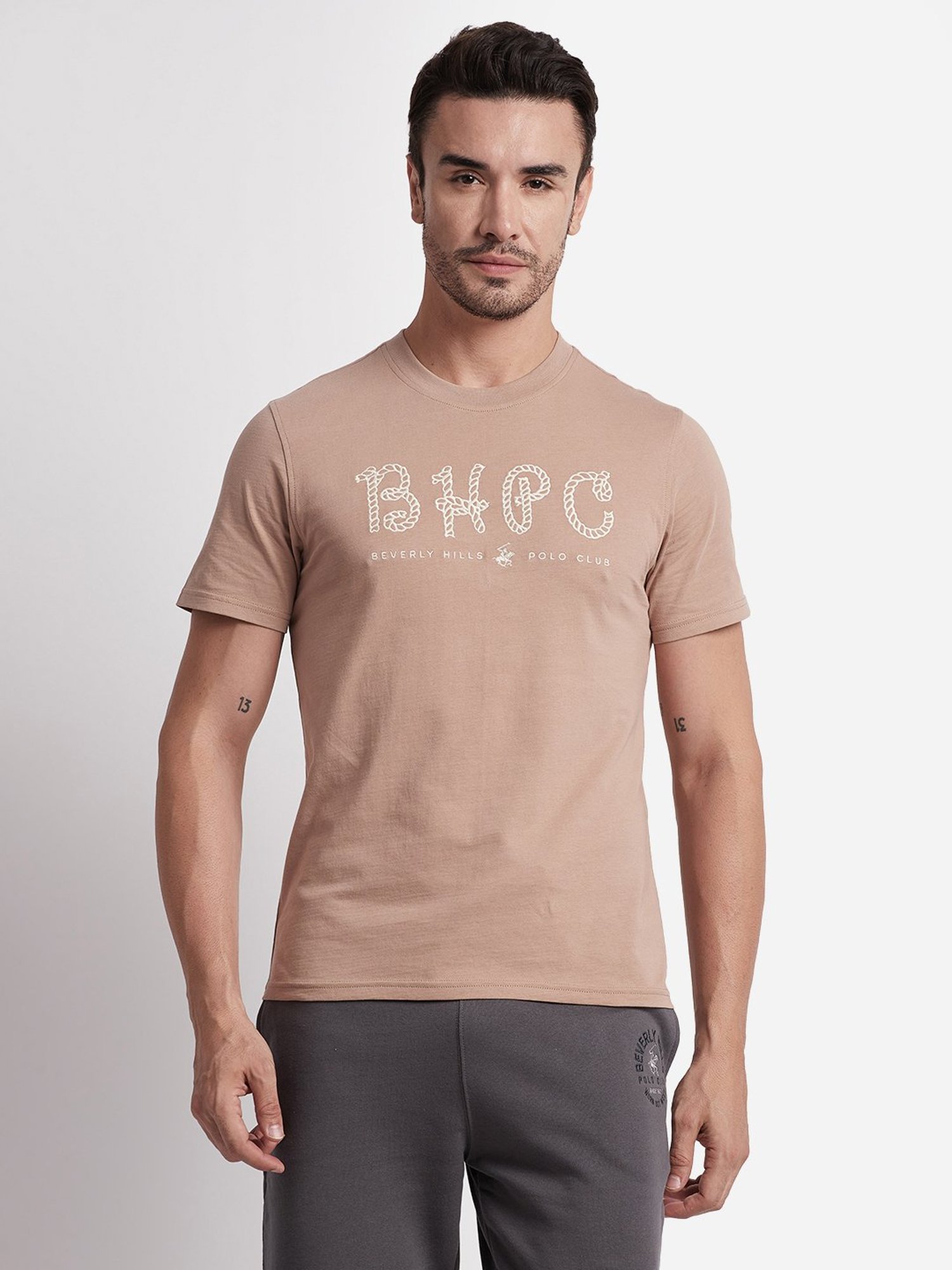 Beverly Hills Polo Club Brown Regular Fit Pure Cotton Crew T-Shirt
