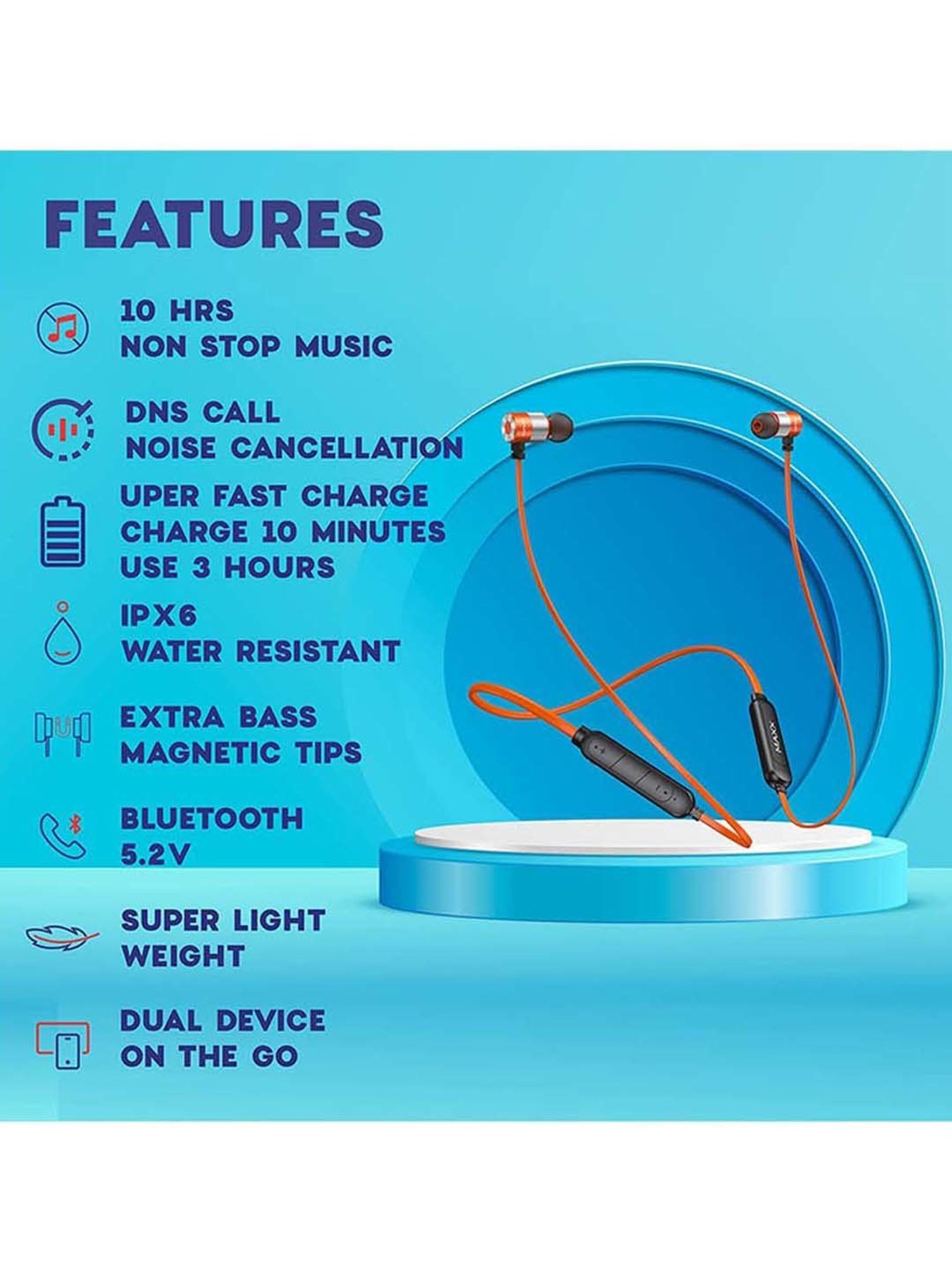 Maxx NX4 Wireless Neckband with Mic (Black/Orange)