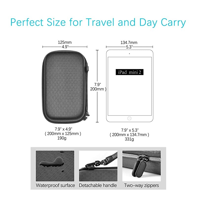 Cord Organizer Hard Case 79 Inch External Hard Drive Portable Carrying Case Hard Protective Tech Pouch Fits Anker PowerCore 20100mAh Power Bank Black