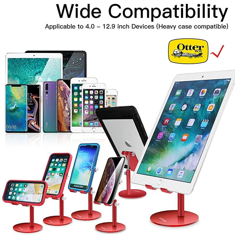 Adjustable TabletPhone Stand  Telescopic Adjustable iPad Stand HolderUniversal Multi Angle Aluminum Stand Compatible with iPhone Smart Cell PhoneTabletiPad413 inch Red