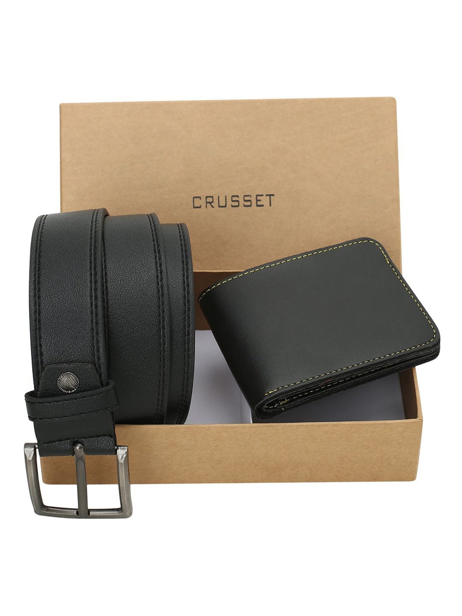 BELWABA Black Textured Formal Leather Belt for Men