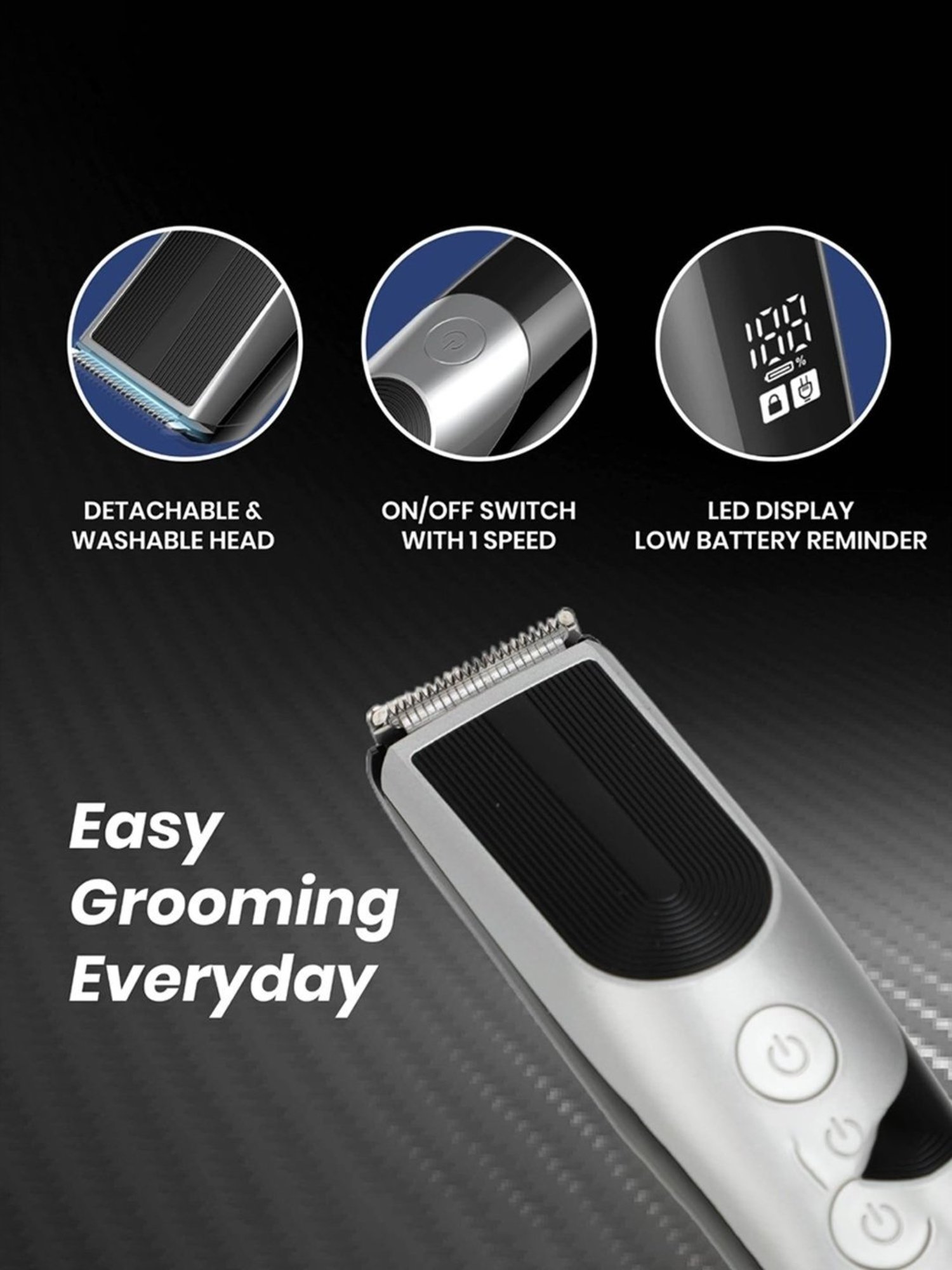 iGRiD IG4018 All Terrain Hair Trimmer with 90 Min Runtime Stainless Steel Blades (Black & Silver)