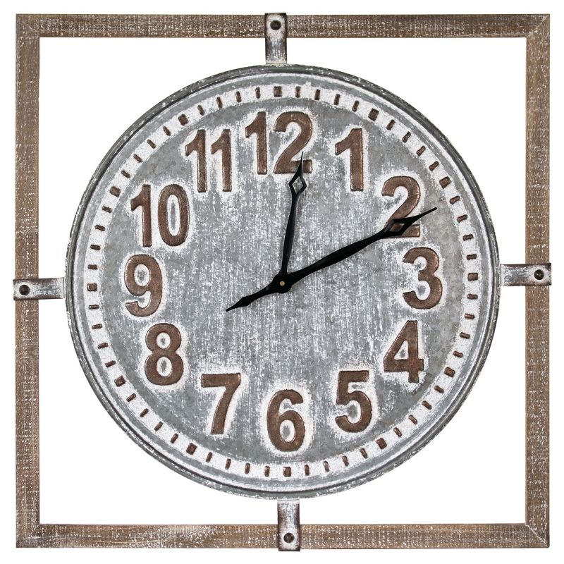 27" Wood Framed Metal Wall Clock Whitewashed Gray - American Art Decor