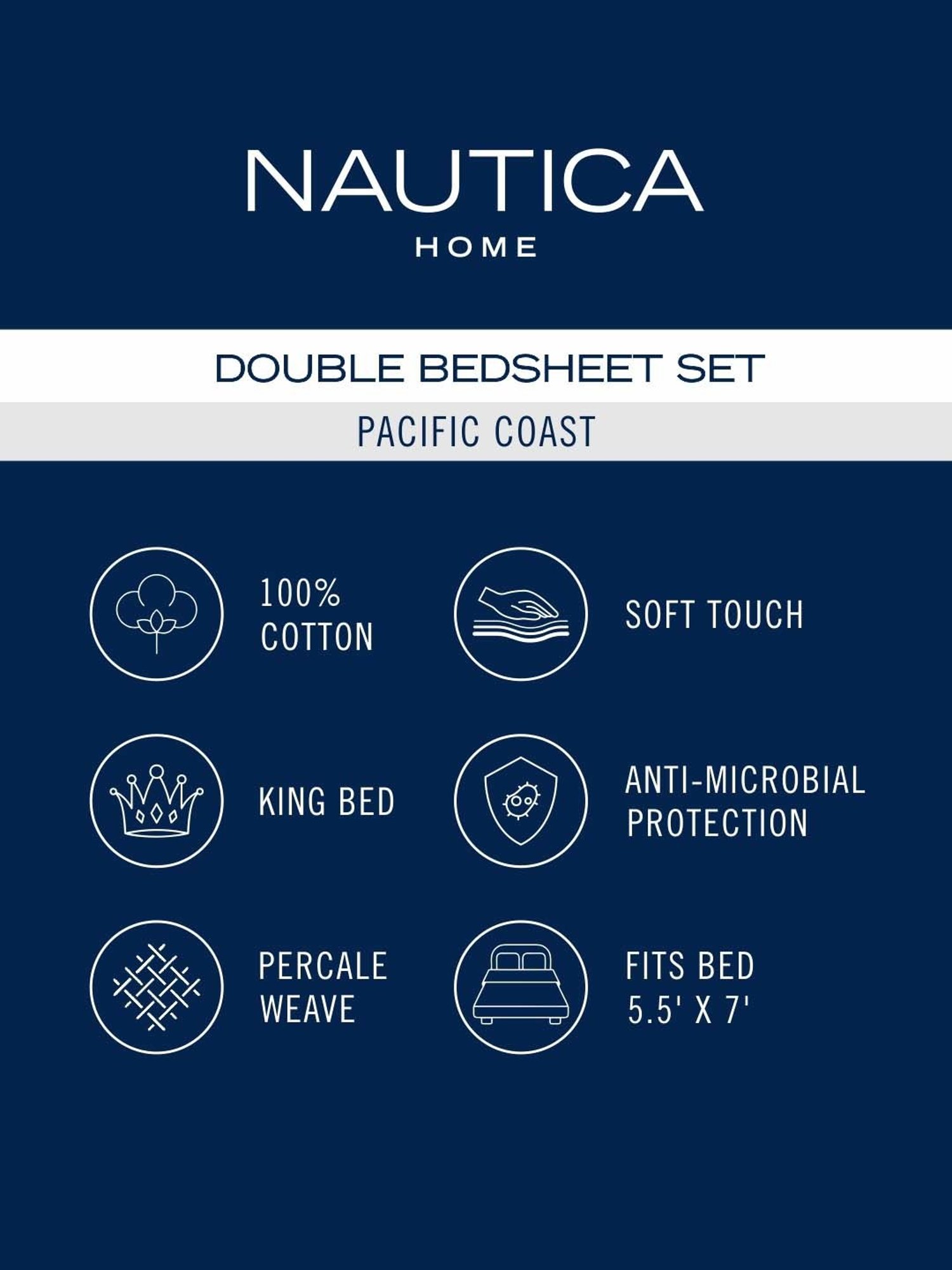 NAUTICA Pacific Coast Purple & Yellow Cotton 160 TC King Bedsheet with 2 Pillow Cover