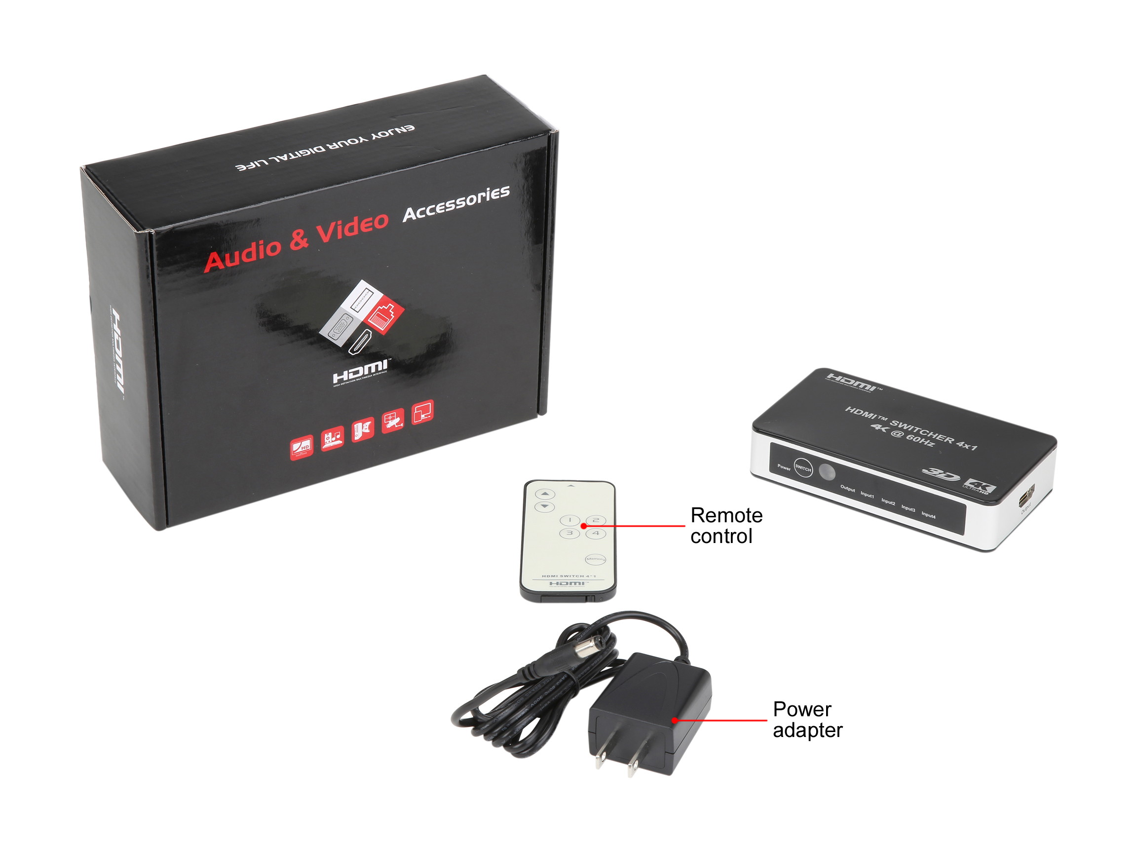 Coboc HD2SW4X1 4X1 4 Ports 4 In 1 out HDMI 2.0&nbsp; Amplified Powered&nbsp; Aluminum Housing Switch switcher w/&nbsp; 4K2K@60Hz 3D HDCP&nbsp; Supports - 4K*2K 2160p