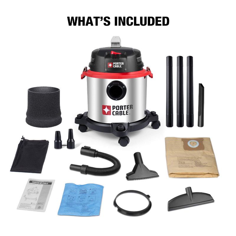 PORTER-CABLE PCX18406-5B 5 Gallon 4HP Wet/Dry Shop Vac Vacuum with Hose and Nozzles (Certified Refurbished)