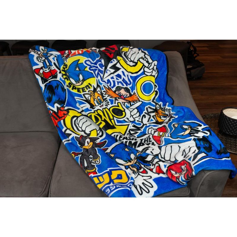 Just Funky Sonic The Hedgehog Sticker Bomb Fleece Throw Blanket | 45 x 60 Inch Cozy Blanket