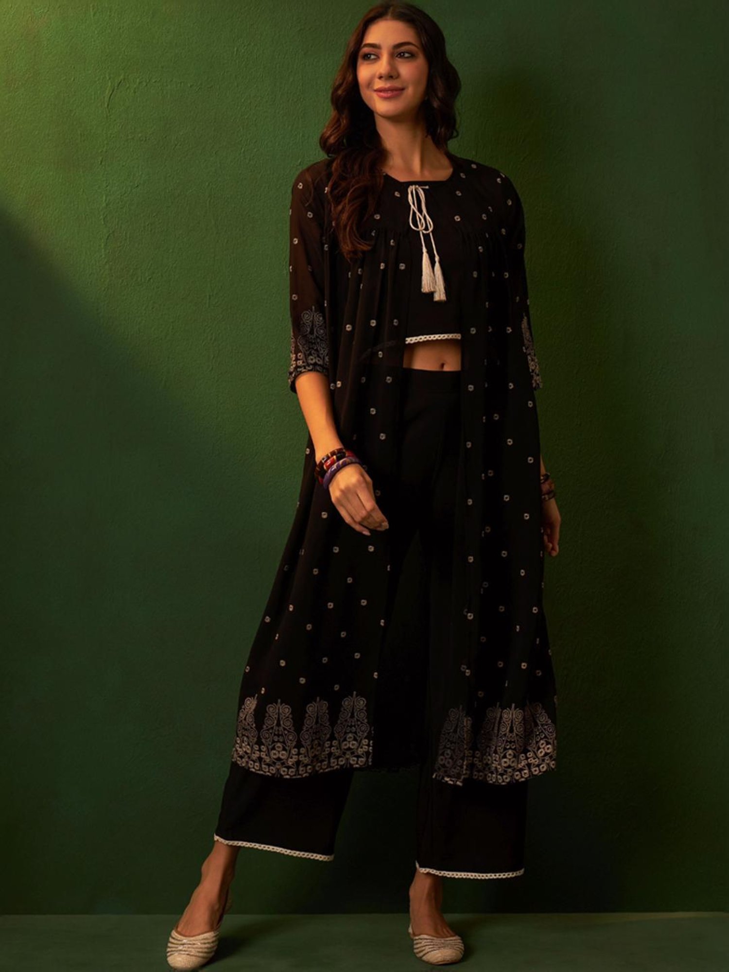Ziyaa Black Printed Kurta Palazzo Set