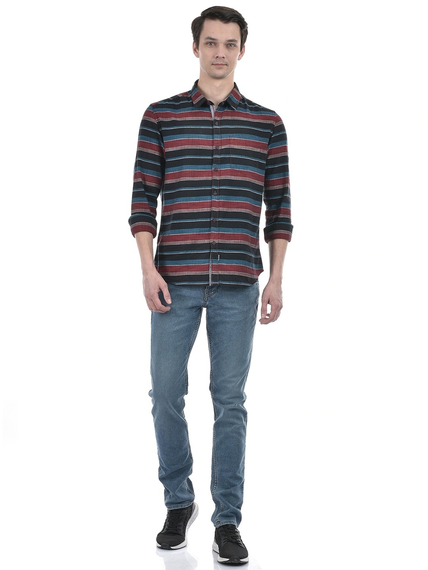 Numero Uno Multicolored Cotton Slim Fit Striped Shirt