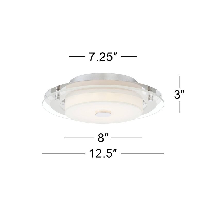 Possini Euro Design Modern Ceiling Light Flush Mount Fixture LED Chrome 12 1/2" Wide White Acrylic Diffuser for Bedroom Kitchen