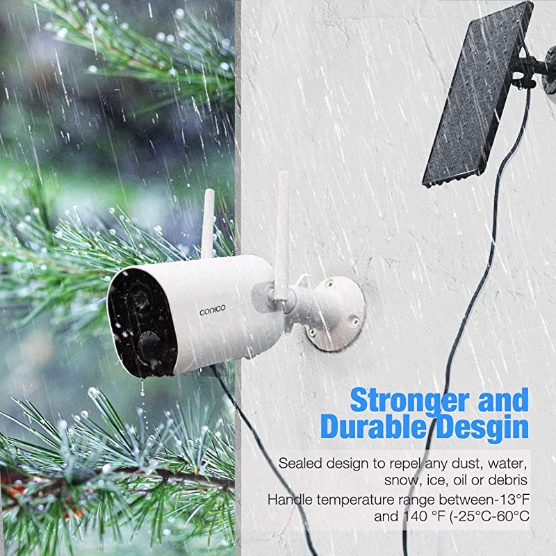 Outdoor Security Camera,  Wireless Solar Powered Home IP Camera,Surveillance WiFi Cam with Solar Panel,Night Vision, Two Way Audio, PIR Motion Detection and IP65 Waterproof