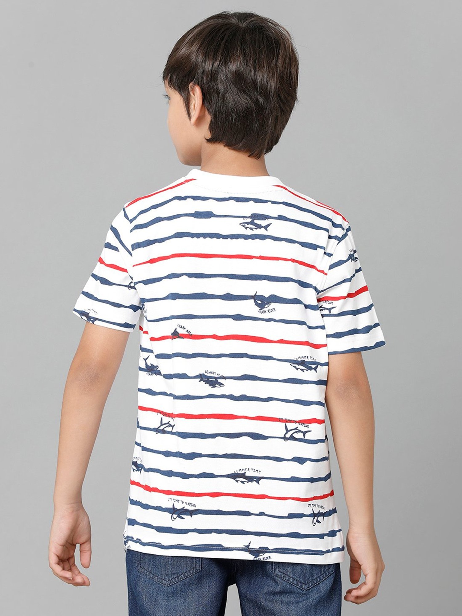 Under Fourteen Only Boys White & Navy Printed T-Shirt