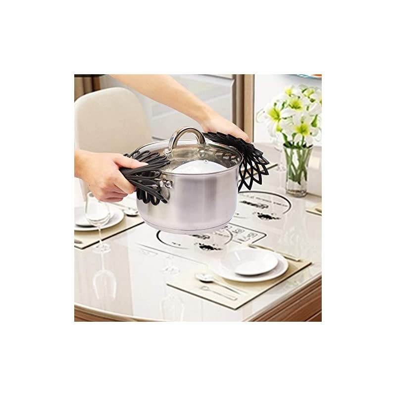 3 Set Silicone Multi-Use Flower Trivet Mat - Premium Quality Insulated Flexible Durable Non Slip Coasters Hot Pads Black