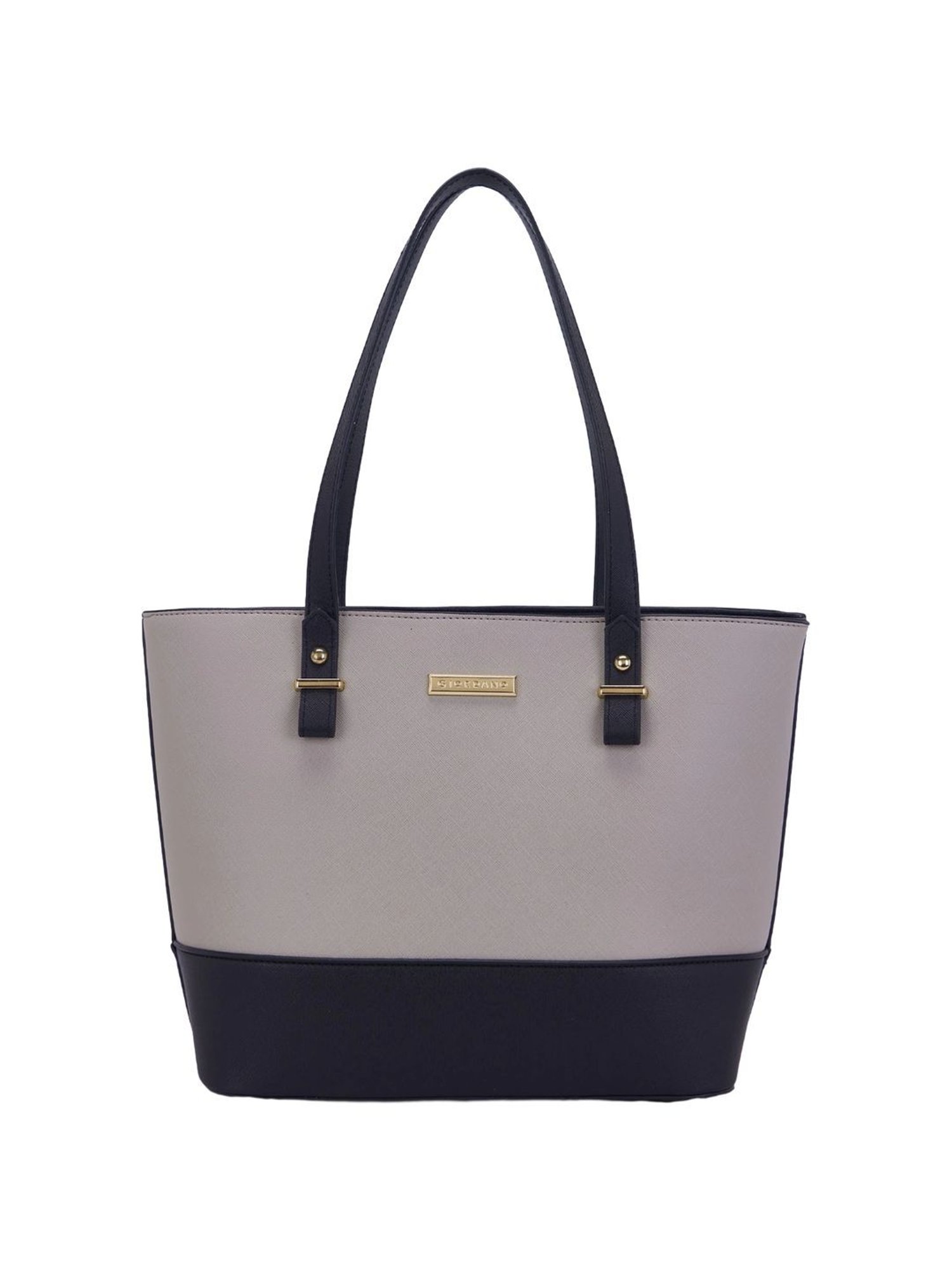 Giordano Grey & Navy Blue Color Block Medium Tote Handbag