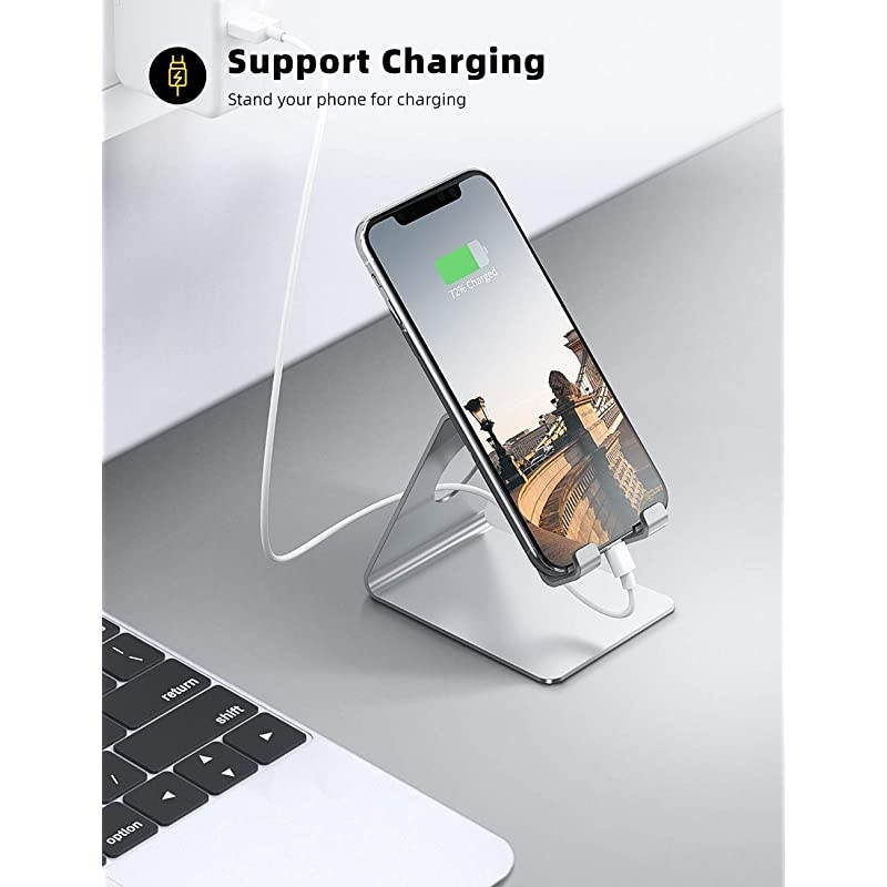 Cell Phone Stand, Desk Phone Holder Cradle, Compatible with Phone 12 Mini 11 Pro Xs Max XR X 8 7 6 Plus SE, All Smartphones Charging Dock, Office Desktop Accessories - Silver