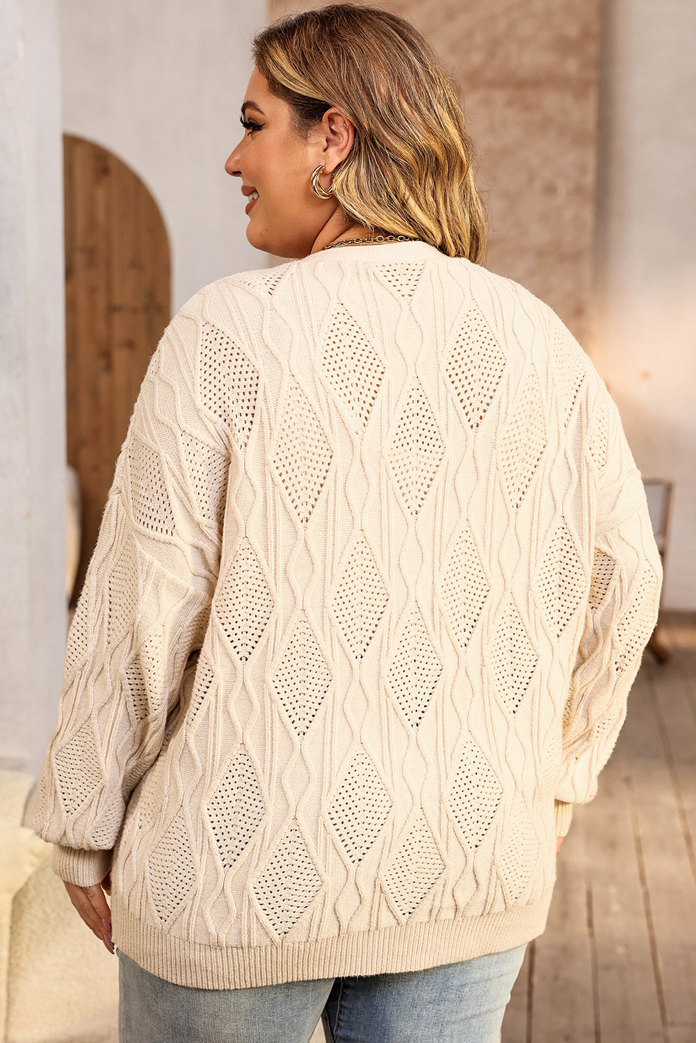 Khaki Star Pattern Drop Shoulder Sweater