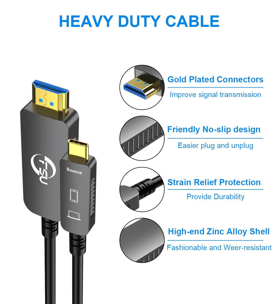 USB 3.1 Type C to HDMI Fiber Optic Cable, 33ft/10M 18Gbps Ultra Speed Video Projection Cord, 4K@60hz, HDCP, 3D, Compatible with All Laptop Phones and Tablets with Type C & Thunderbolt 3 Interface