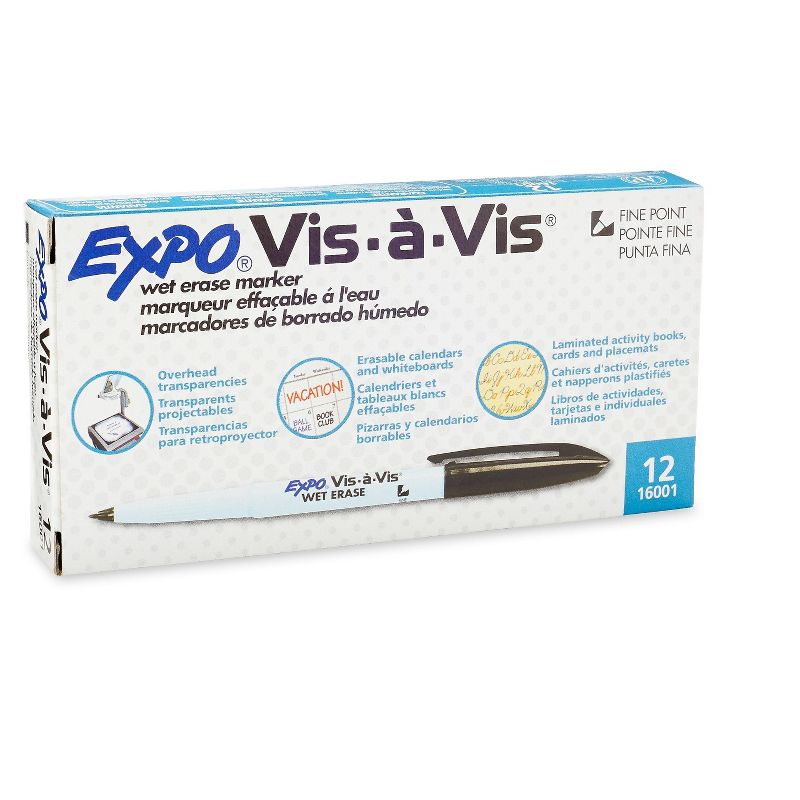 EXPO Vis-`a-Vis Wet-Erase Marker Fine Point Black Dozen 16001