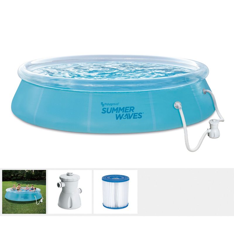 Summer Waves P10012301 12 Foot x 30 Inch Quick Set Transparent Ring Above Ground Inflatable Round Swimming Pool with Filter Pump, Clear