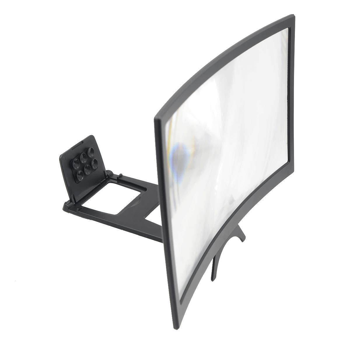 3D Curve Screen Magnifier Compatible with All Smartphones 12" HD Amplifier Projector Magnifing Screen for Movies, Videos, and Gaming Foldable Phone Stand