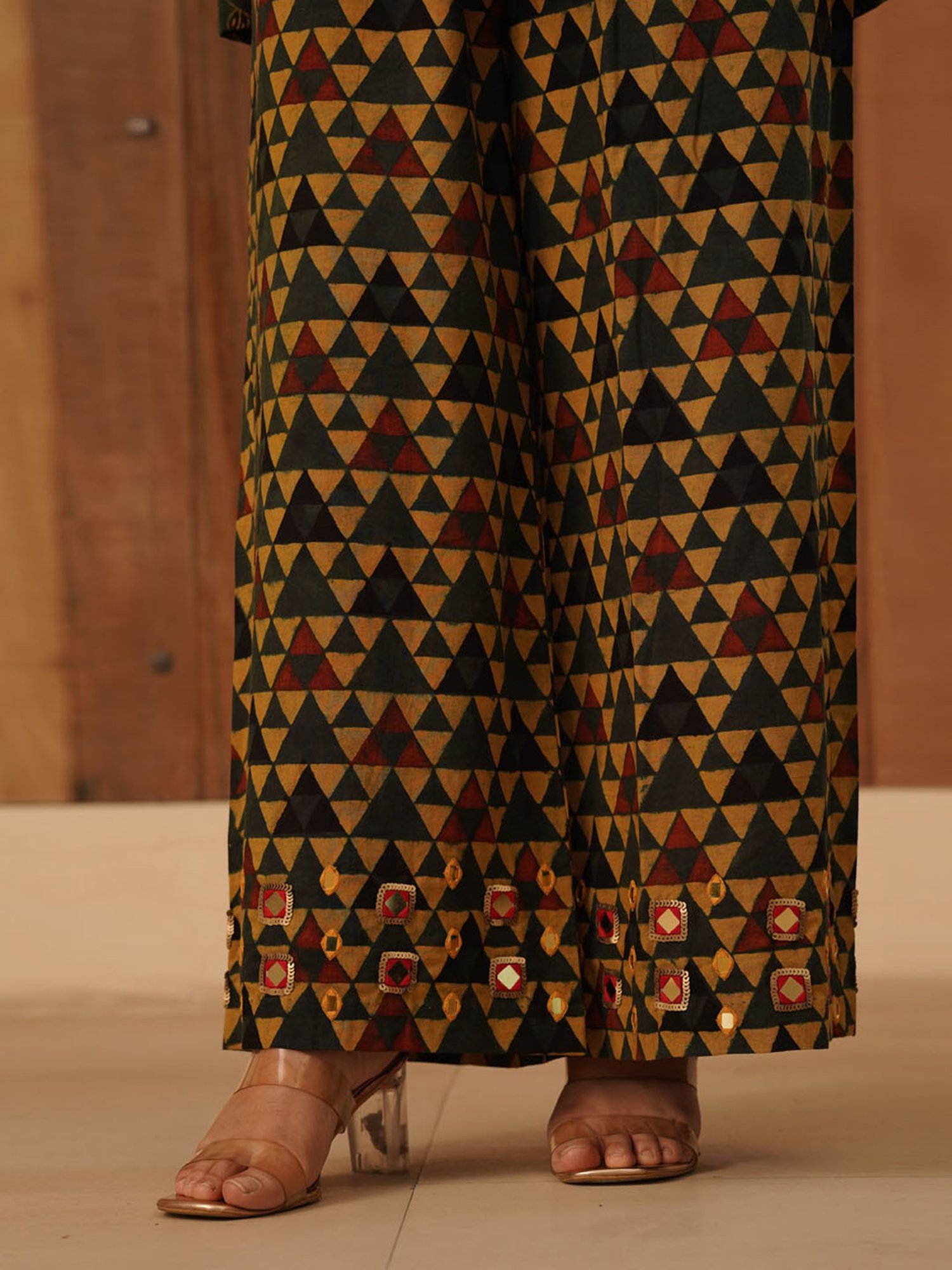 Love Chic Ajrakh Cotton Palazzo with hand embroidery