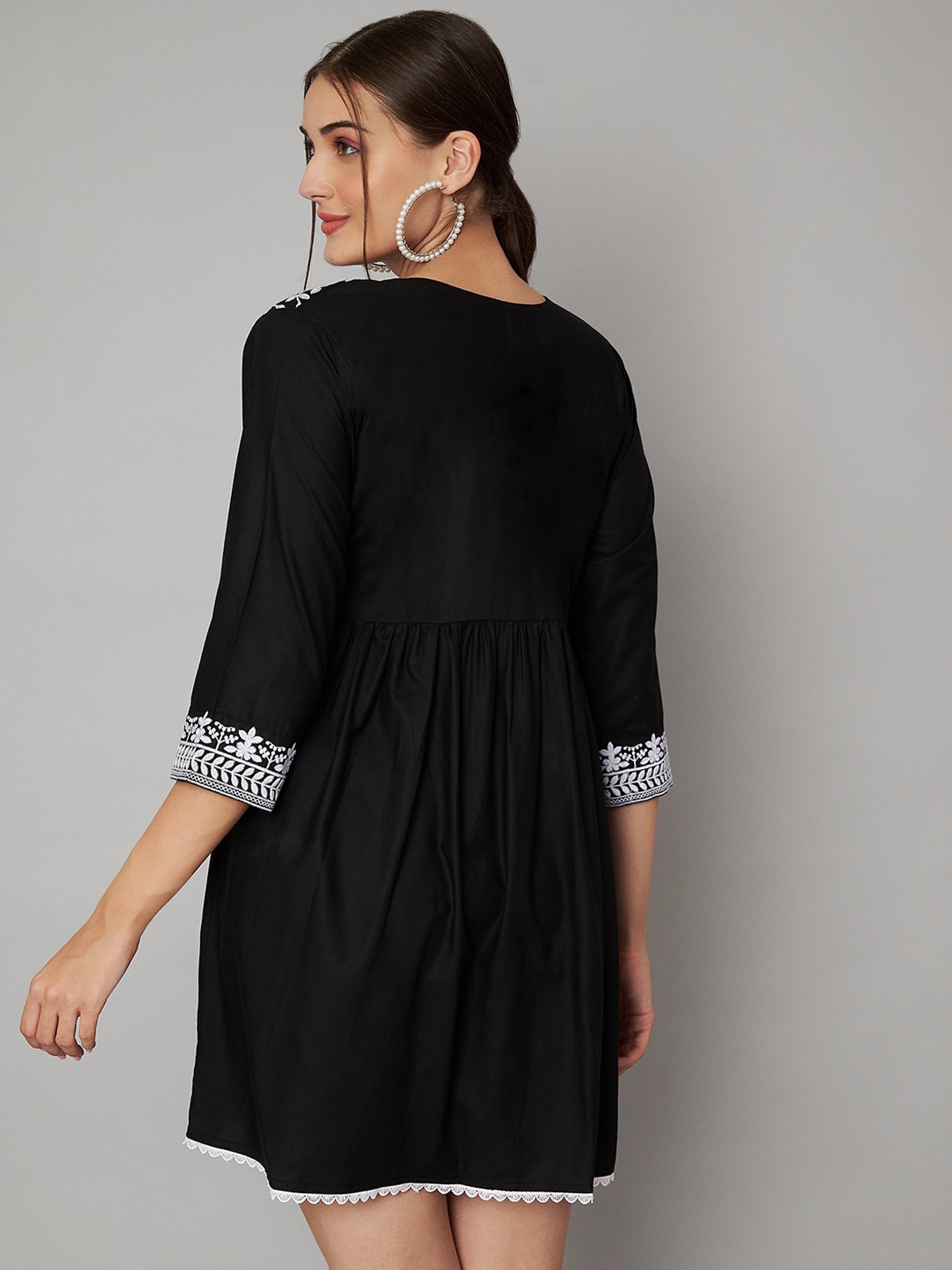 KOI SLEEPWEAR Black Embroidered Dress
