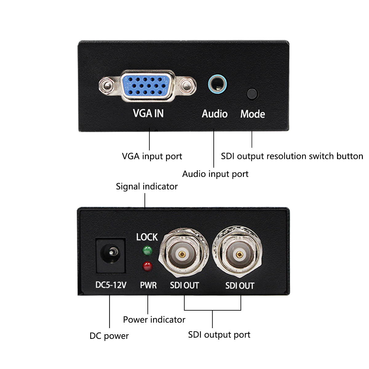 VGA to SDI Converter Adapter VGA+CVBS to SDI Support Full-HD / SD-SDI / 3G-SDI 2 SDI Ports