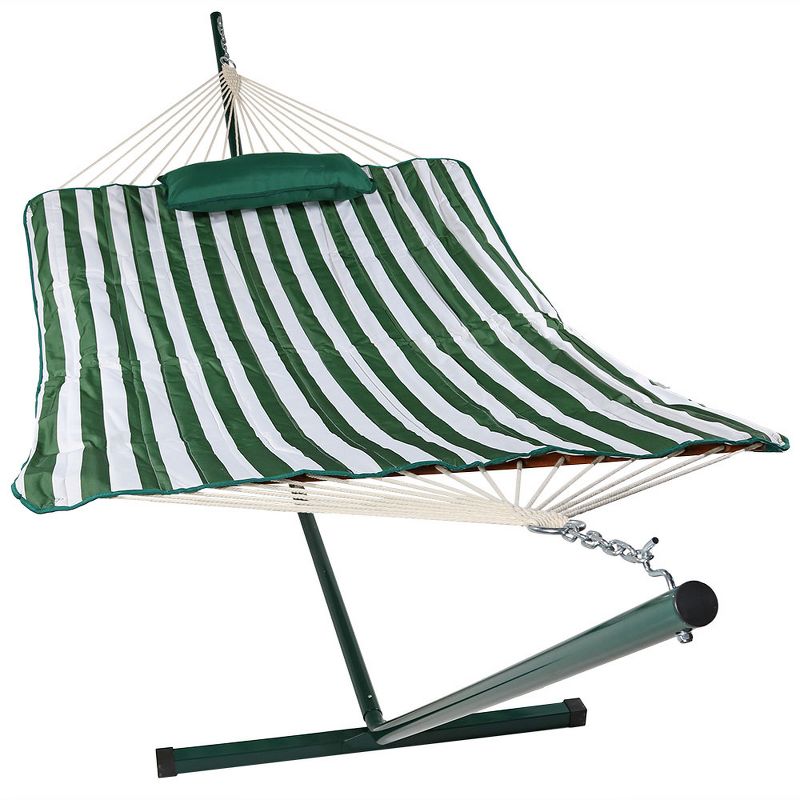 Sorbus Brazilian Double Hammock with Stand - Green, Blue Stripes