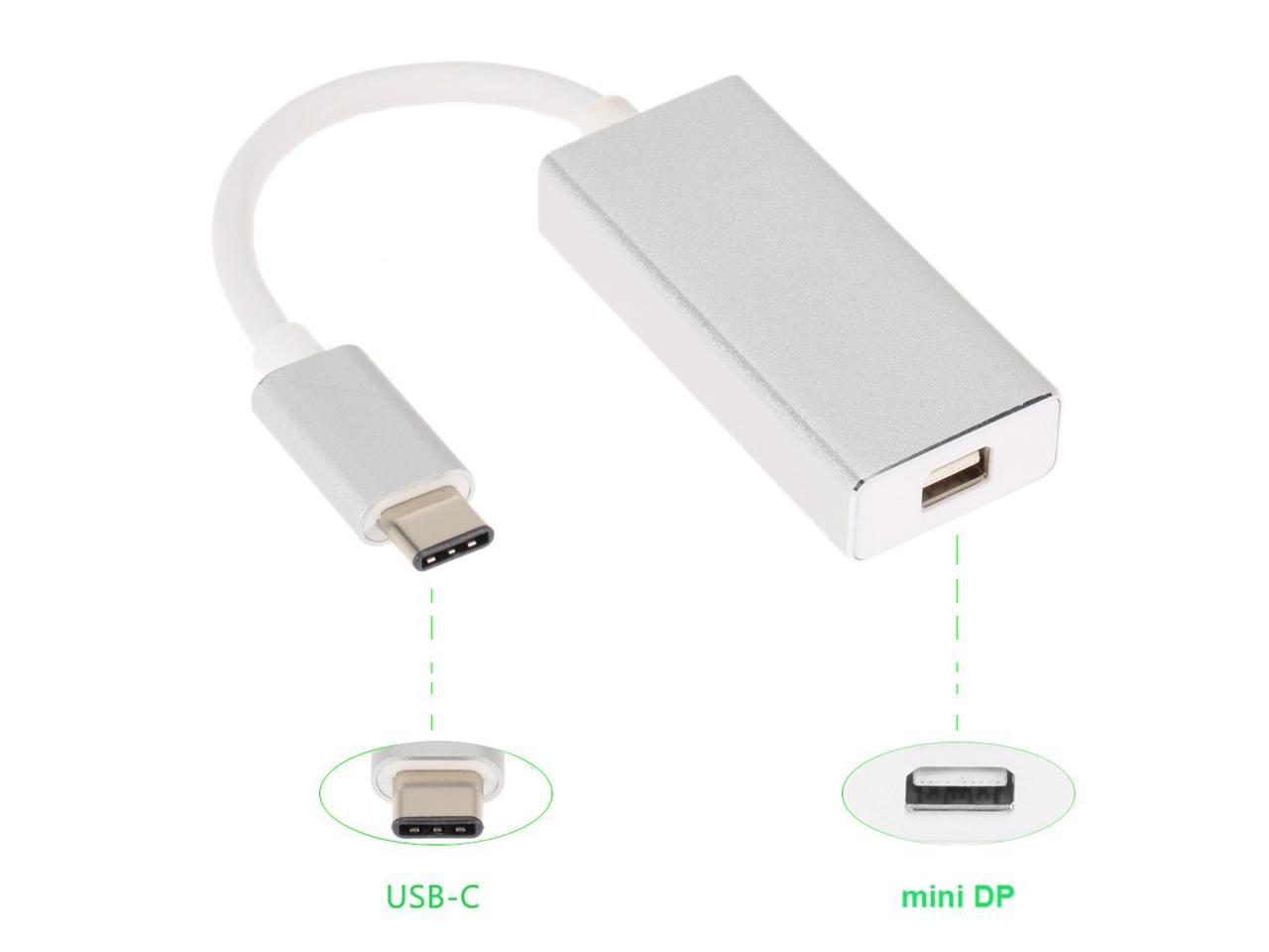 USB 3.1 Type-C to Mini DisplayPort Adapter 1080p HDTV Hub Support 4K output with Aluminium Case USB-C to Mini DP Mini DisplayPort Female for Apple New Macbook, ChromeBook USB Silver