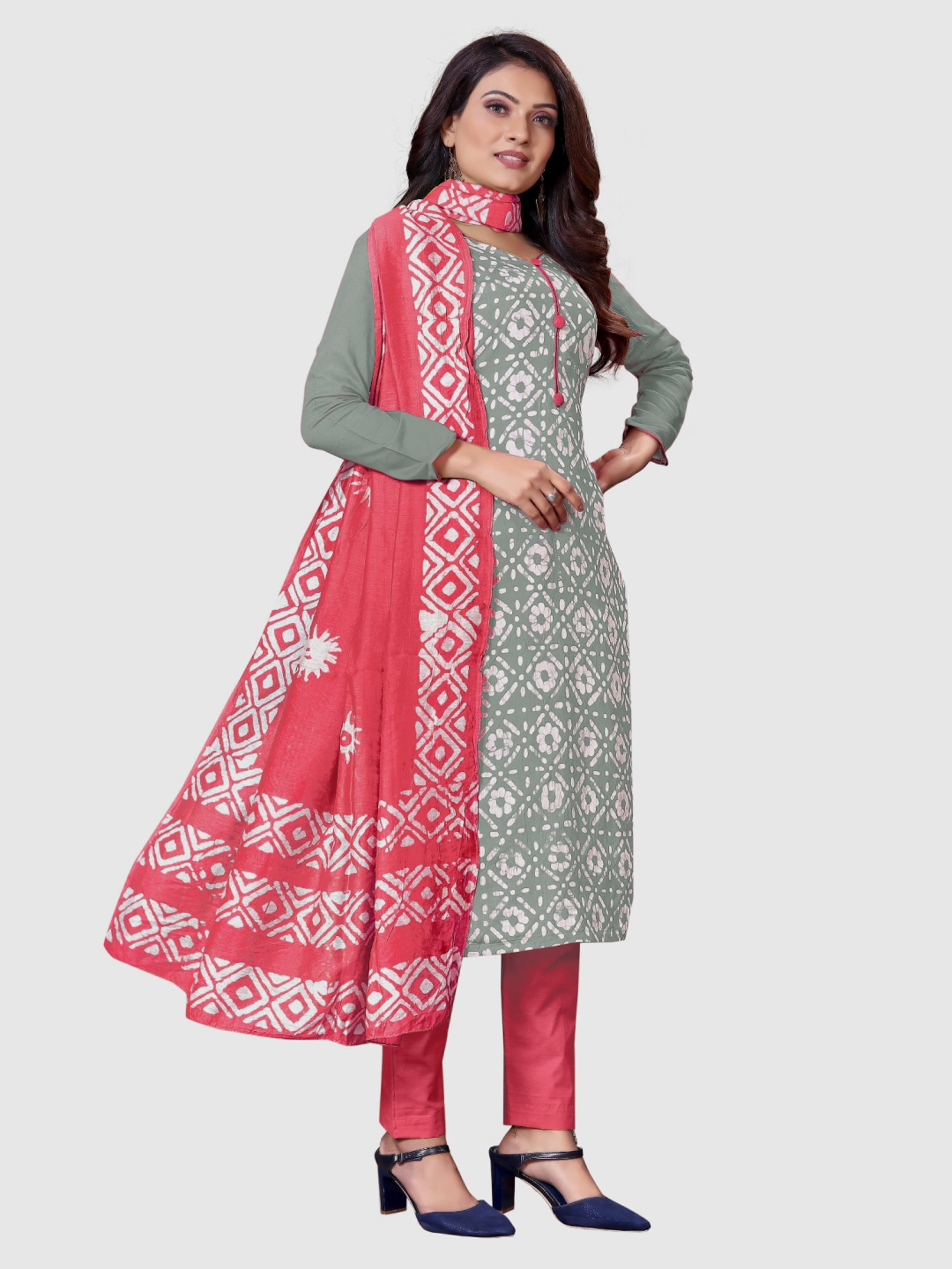 APNISHA Grey Printed Unstitched Dress Material