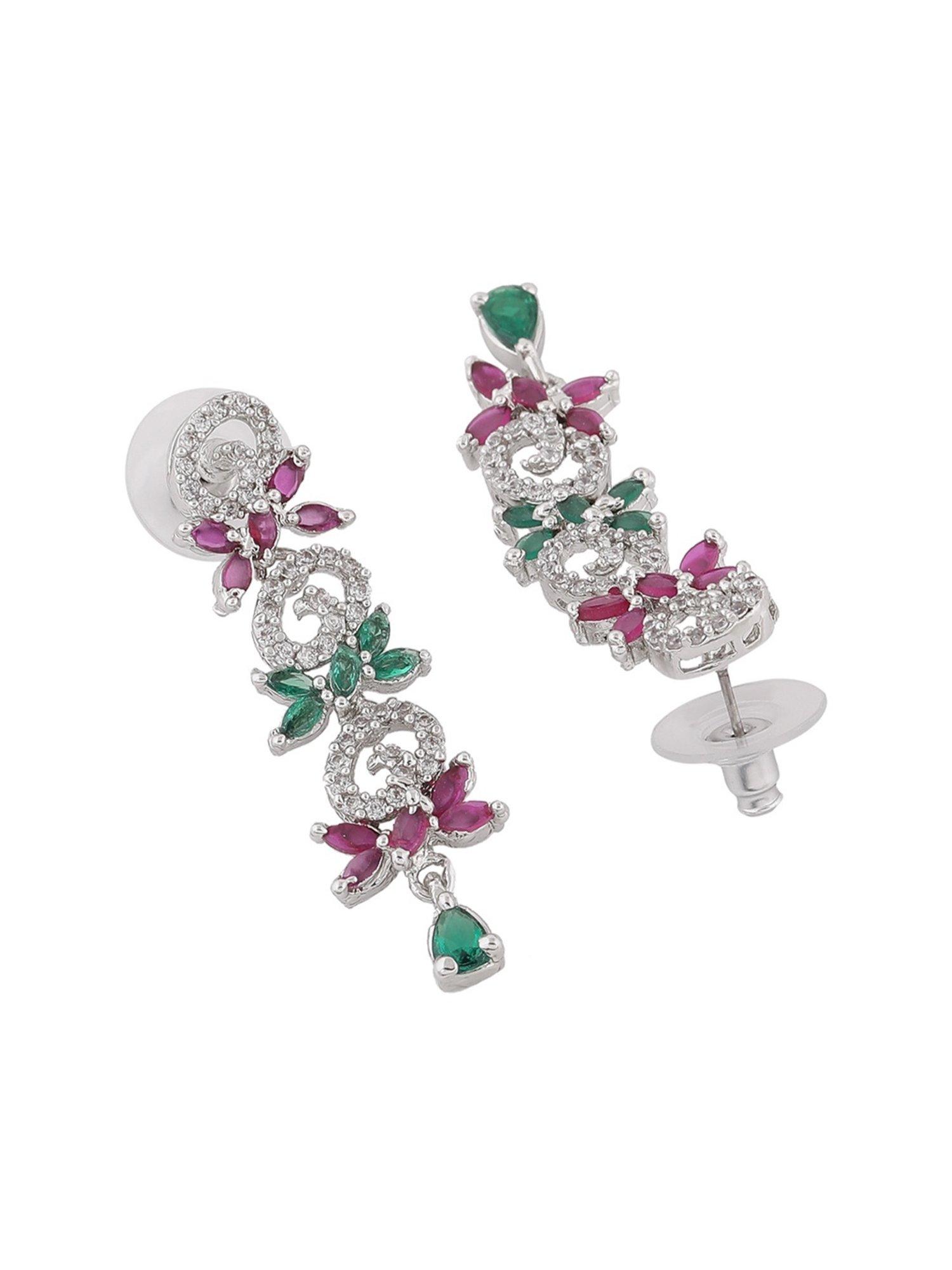 Estele Rhodium-Plated CZ Dazzling Twirl Design Dangler Earrings